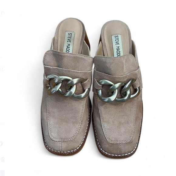 Steve Madden Shoes - Steve Madden Taupe Mules with Chain Accent